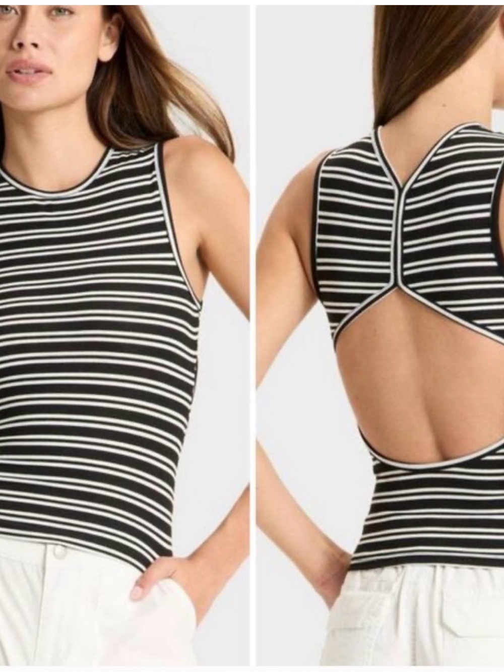 wild fable Black and White Striped Open-Back Tank